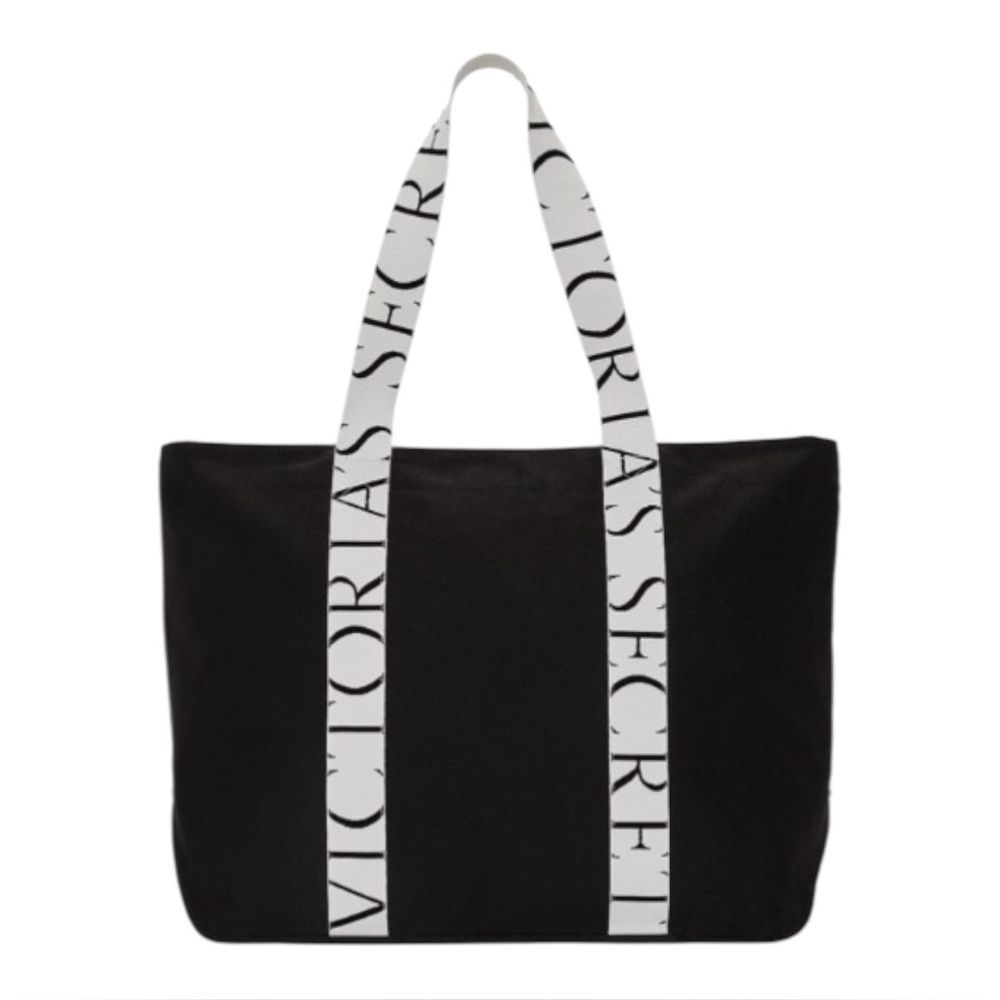 Victoria's Secret NWT Canvas Black Tote with White Branded Straps.